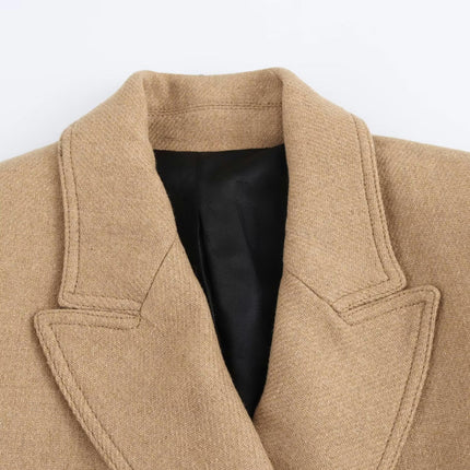 Women's Notched Lapel Jacket Double Breasted Mid-Long Blend Coat Overcoat