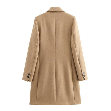Women's Notched Lapel Jacket Double Breasted Mid-Long Blend Coat Overcoat