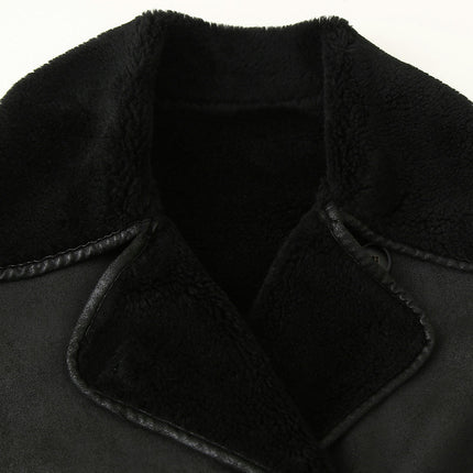 Women Faux Leather Jacket with Faux Fur Lining Warm Winter Button Down Biker Coat