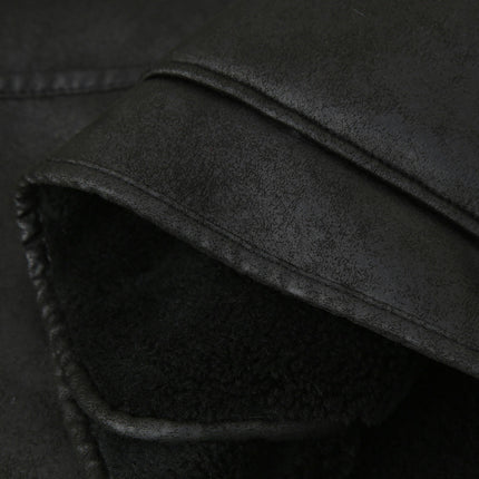 Women Faux Leather Jacket with Faux Fur Lining Warm Winter Button Down Biker Coat