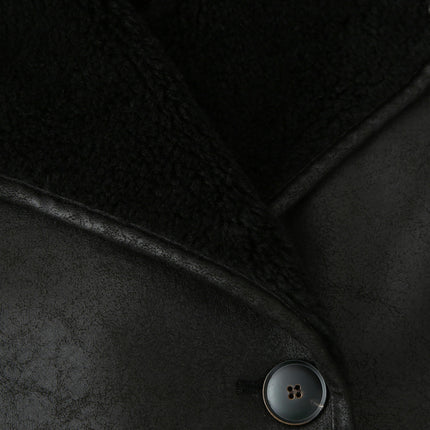Women Faux Leather Jacket with Faux Fur Lining Warm Winter Button Down Biker Coat