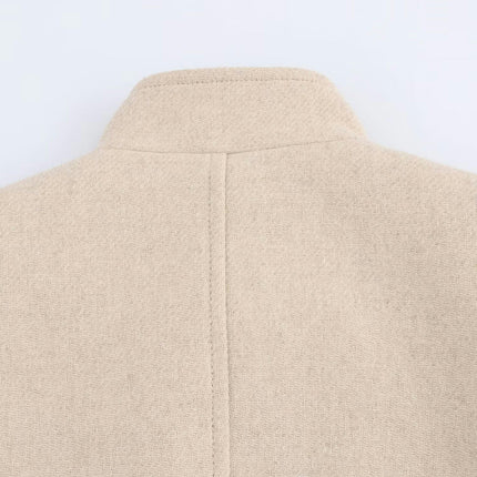 Women's Winter Wool Blend Coat Stand Collar Double Breasted Trench Coat Overcoat