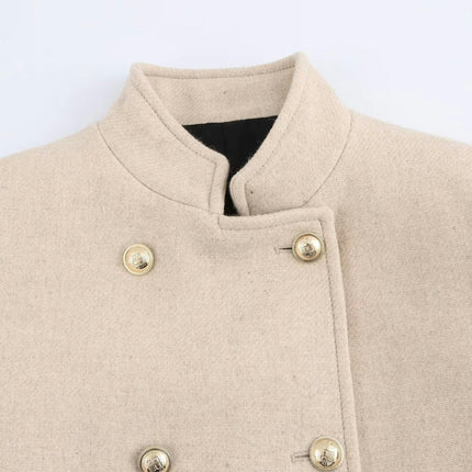 Women's Winter Wool Blend Coat Stand Collar Double Breasted Trench Coat Overcoat