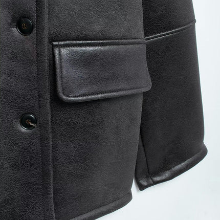 Women's Faux Shearing Fur Winter Coat Warm Thick Fur Lined Faux Leather Jacket