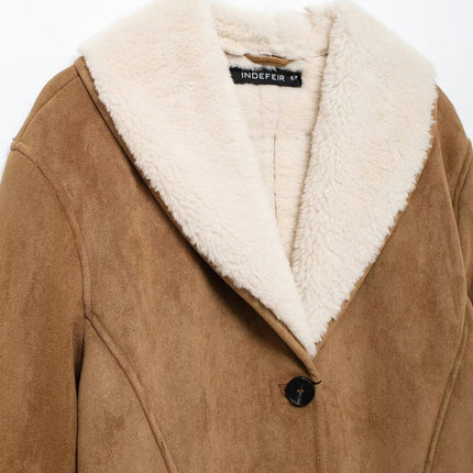 Womens Winter Faux Suede Jacket Sherpa Lined Button Down Lapel Fleece Winter Coat with Pockets