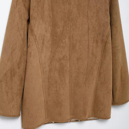 Womens Winter Faux Suede Jacket Sherpa Lined Button Down Lapel Fleece Winter Coat with Pockets