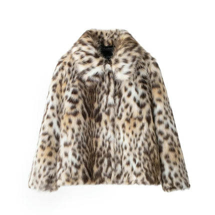 Women Fluffy Faux Fur Coat Button Down Winter Warm Fuzzy Cropped Jacket