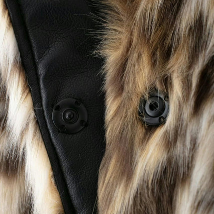 Women Fluffy Faux Fur Coat Button Down Winter Warm Fuzzy Cropped Jacket