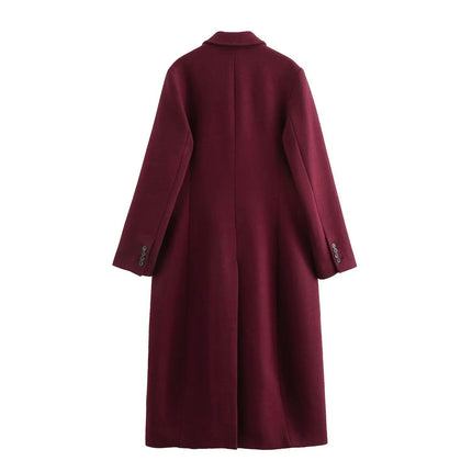 Women's Notch Lapel Double Breasted Coat Blend Long Overcoat Winter Outwear
