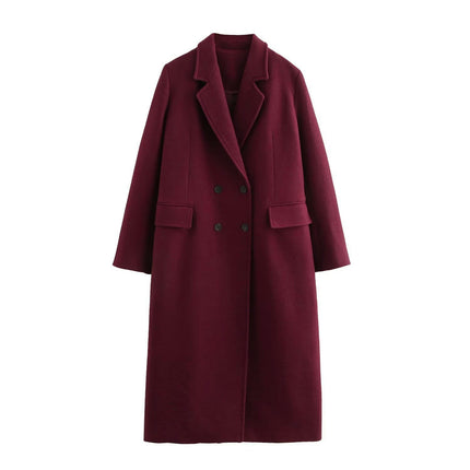 Women's Notch Lapel Double Breasted Coat Blend Long Overcoat Winter Outwear