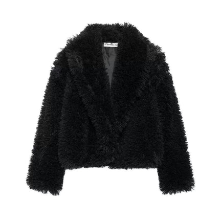 Women's Cropped Faux Fur Jacket Warm Winter Long Sleeve Coats Shaggy Furry Outerwear