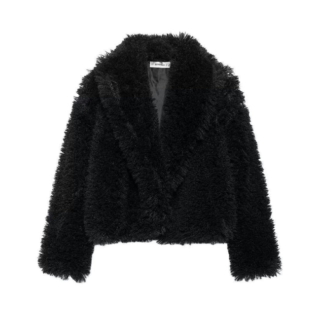 Women's Cropped Faux Fur Jacket Warm Winter Long Sleeve Coats Shaggy Furry Outerwear