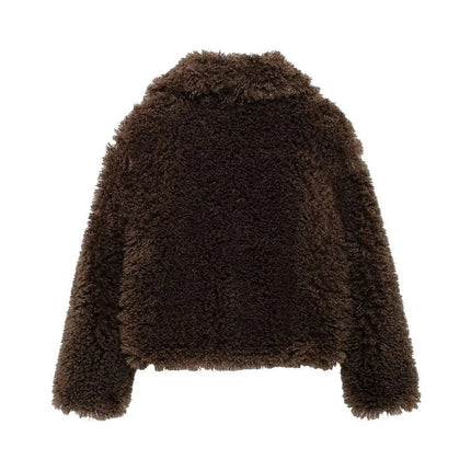 Women's Cropped Faux Fur Jacket Warm Winter Long Sleeve Coats Shaggy Furry Outerwear