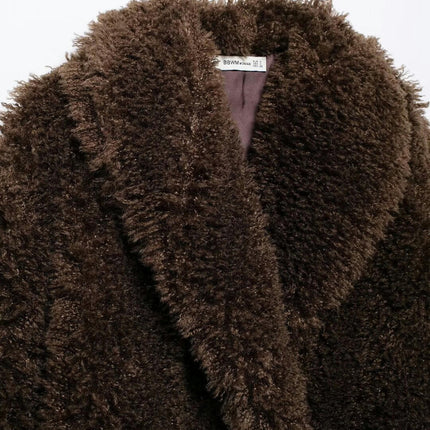 Women's Cropped Faux Fur Jacket Warm Winter Long Sleeve Coats Shaggy Furry Outerwear
