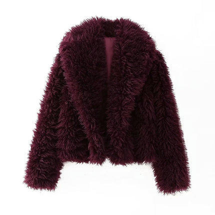 Women's Cropped Faux Fur Jacket Warm Winter Long Sleeve Coats Shaggy Furry Outerwear