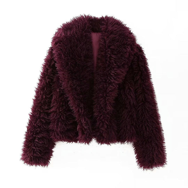 Women's Cropped Faux Fur Jacket Warm Winter Long Sleeve Coats Shaggy Furry Outerwear