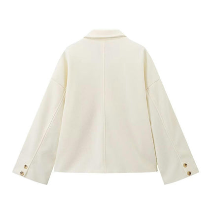 Women's Fall Winter Cropped Jackets Trendy Warm Casual Lapel Button Down Coat