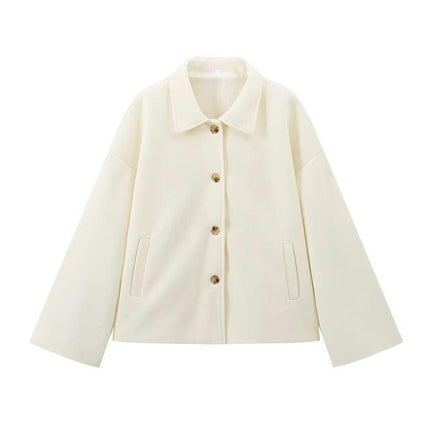 Women's Fall Winter Cropped Jackets Trendy Warm Casual Lapel Button Down Coat