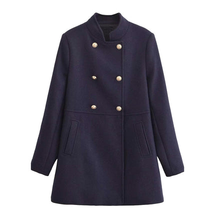 Women's Winter Overcoat Elegant Stand Collar Double Breasted Coat Outerwear