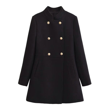 Women's Winter Overcoat Elegant Stand Collar Double Breasted Coat Outerwear