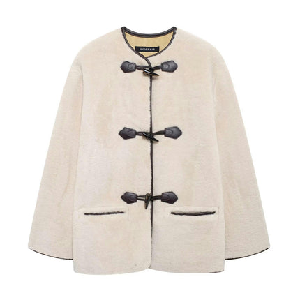 Women's Button Down Sherpa Fleece Jacket Loose Long Sleeve Outwear Coat with Pockets