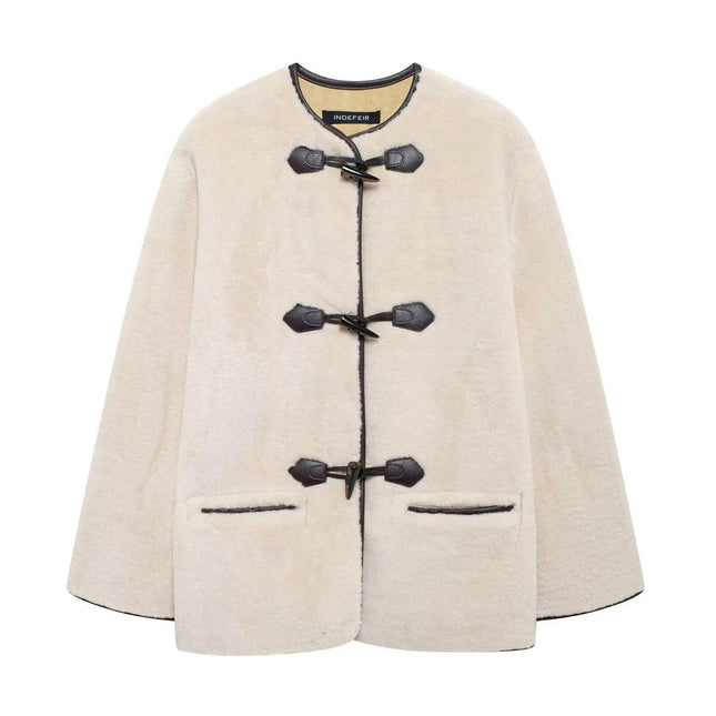 Women's Button Down Sherpa Fleece Jacket Loose Long Sleeve Outwear Coat with Pockets