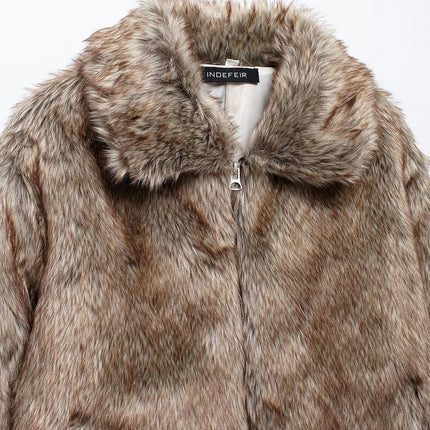 Womens Cropped Faux Fur Jacket Shaggy Lapel Zip Up Winter Coats Fuzzy Warm Outerwear