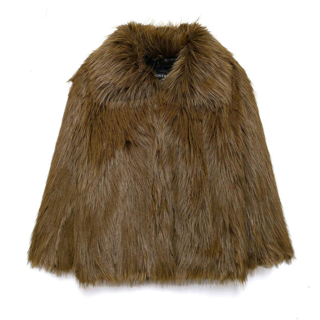 Women's Cropped Faux Fur Jacket Lapel Furry Coat Winter Warm Fluffy Overcoat