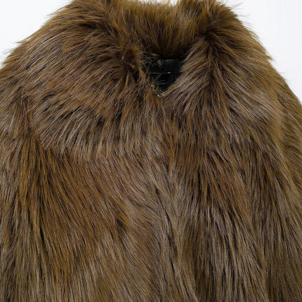 Women's Cropped Faux Fur Jacket Lapel Furry Coat Winter Warm Fluffy Overcoat