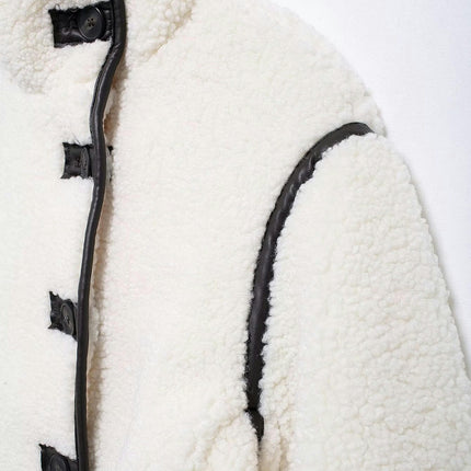 Women Faux Fur Jackets Stand Collar Fleece Buttons Shaggy Winter Warm Outerwear Coats