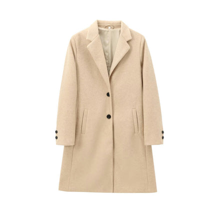 Women's Notch Lapel Winter Coat Single Breasted Mid-Long Wool Blend Outerwear