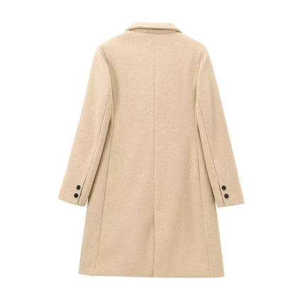 Women's Notch Lapel Winter Coat Single Breasted Mid-Long Wool Blend Outerwear