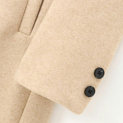 Women's Notch Lapel Winter Coat Single Breasted Mid-Long Wool Blend Outerwear