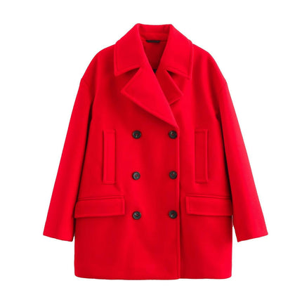 Women's Winter Wool Blend Coat Notch Lapel Double Breasted Warm Coat Mid-Long Outerwear