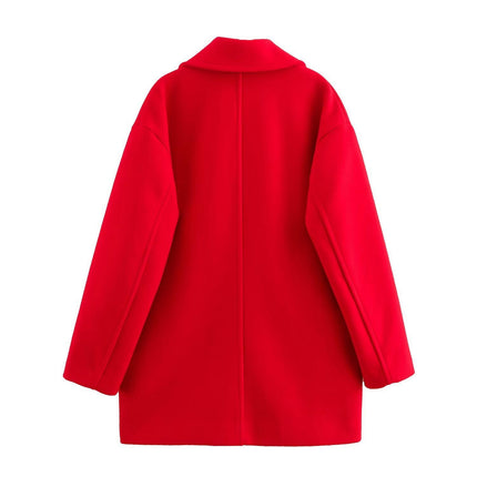 Women's Winter Wool Blend Coat Notch Lapel Double Breasted Warm Coat Mid-Long Outerwear