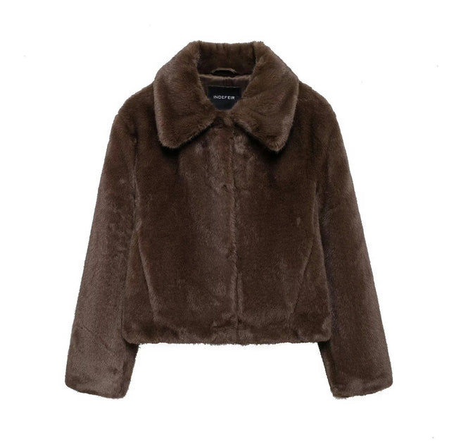 Women's Cropped Faux Fur Jacket Long Sleeve Warm Winter Coats Shaggy Outerwear with Pockets