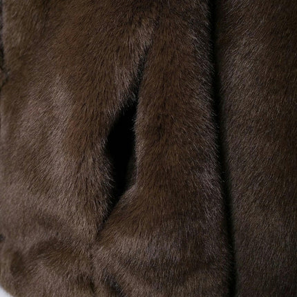 Women's Cropped Faux Fur Jacket Long Sleeve Warm Winter Coats Shaggy Outerwear with Pockets