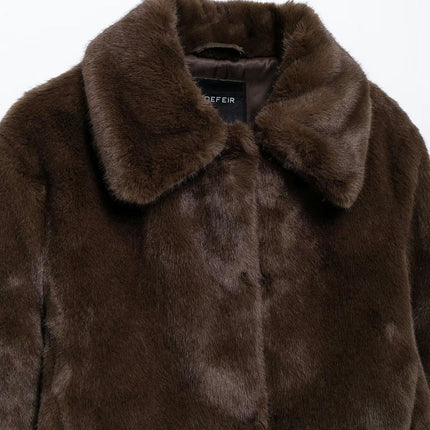 Women's Cropped Faux Fur Jacket Long Sleeve Warm Winter Coats Shaggy Outerwear with Pockets
