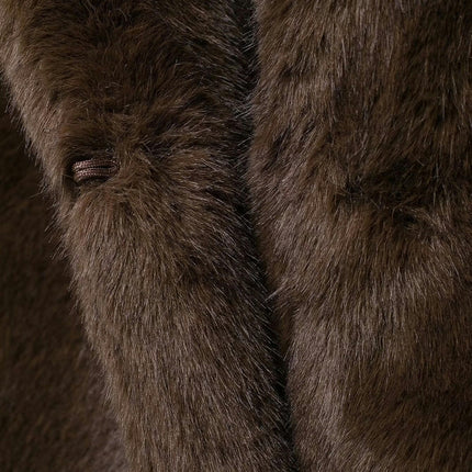 Women's Cropped Faux Fur Jacket Long Sleeve Warm Winter Coats Shaggy Outerwear with Pockets