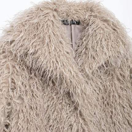 Women's Cropped Faux Fur Jacket Long Sleeve Winter Warm Coats Furry Outerwear