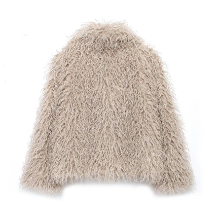 Women's Cropped Faux Fur Jacket Long Sleeve Winter Warm Coats Furry Outerwear