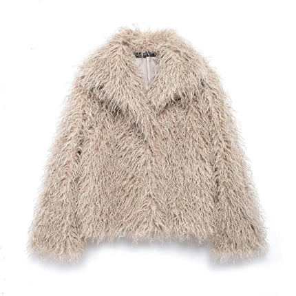 Women's Cropped Faux Fur Jacket Long Sleeve Winter Warm Coats Furry Outerwear