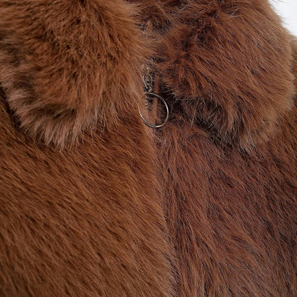 Womens Winter Outerwear Faux Fur Long Sleeve Zip Up Crop Jacket Shaggy Coat