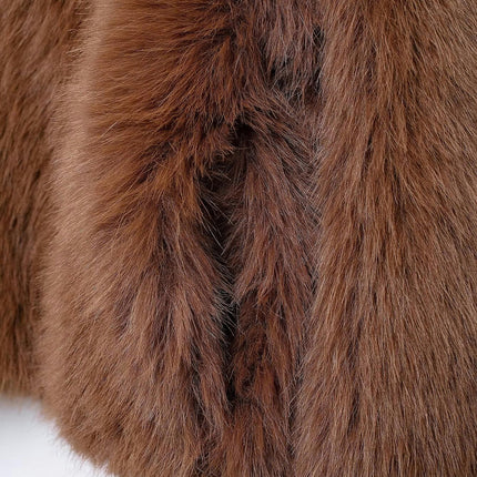 Womens Winter Outerwear Faux Fur Long Sleeve Zip Up Crop Jacket Shaggy Coat
