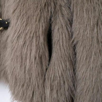 Women's Cropped Faux Fur Jacket Long Sleeve Lapel Warm Winter Coats Furry Outerwear