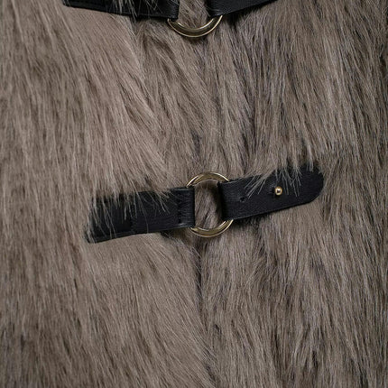 Women's Cropped Faux Fur Jacket Long Sleeve Lapel Warm Winter Coats Furry Outerwear