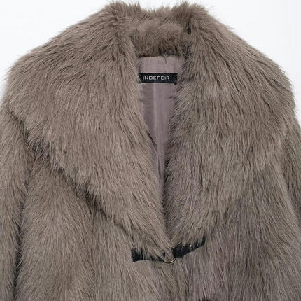 Women's Cropped Faux Fur Jacket Long Sleeve Lapel Warm Winter Coats Furry Outerwear