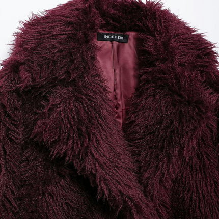 Women Faux Fur Winter Mid Length Coats Lapel Fuzzy Coat Warm Jacket Outerwear