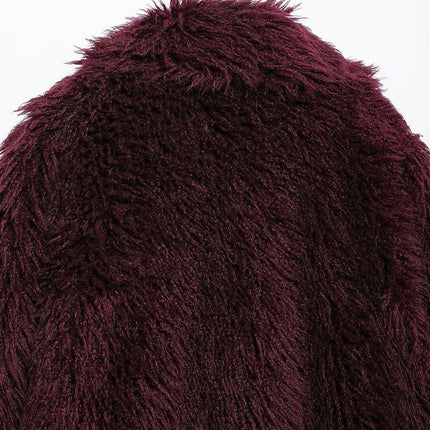Women Faux Fur Winter Mid Length Coats Lapel Fuzzy Coat Warm Jacket Outerwear
