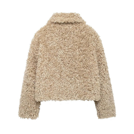 Women's Long Sleeve Sherpa Fleece Jackets Lapel Faux Fuzzy Coat Winter Warm Outwear
